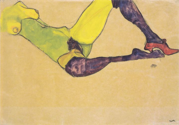 Malerei mit dem Titel "Reclining nude" von Egon Schiele, Original-Kunstwerk, Graphit
