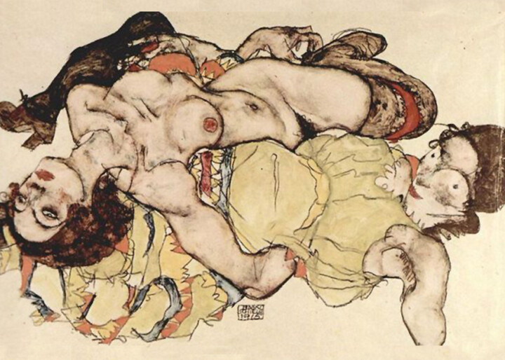 제목이 "Deux femmes"인 미술작품 Egon Schiele로, 원작, 기름