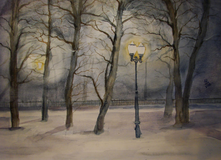 Картина под названием "Зимнее оцепенение" - Егор Фильчаков, Подлинное произведение искусства, Акварель