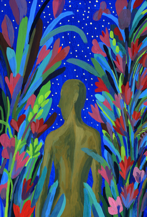 Painting titled "starry night" by Egor Khodeev, Original Artwork, Tempera