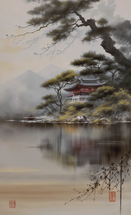 Arts numériques intitulée "Дом у озера" par Egor Tt, Œuvre d'art originale, Peinture numérique