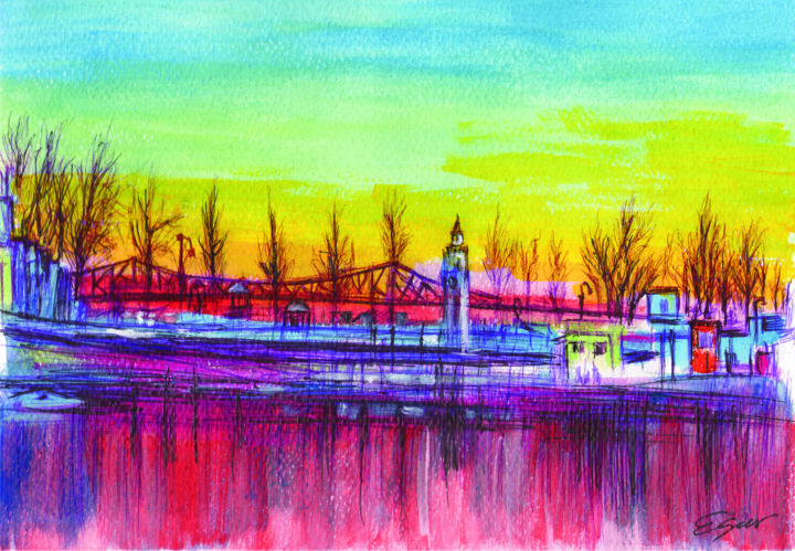 Peinture intitulée "clock-tower-montrea…" par Eguer, Œuvre d'art originale, Acrylique