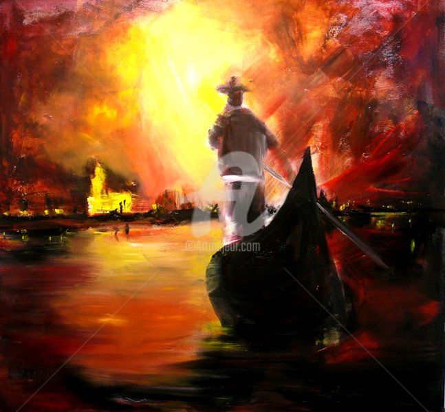 Painting titled "Venise Flamboyante" by Emc Eguimendia, Original Artwork, Oil