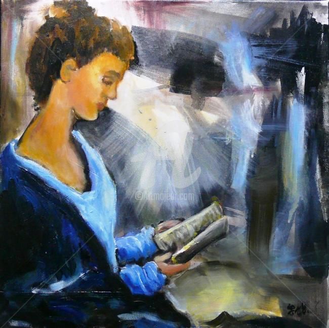 Painting titled "La lecture" by Emc Eguimendia, Original Artwork, Oil