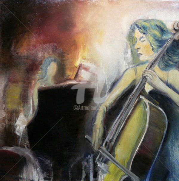 Painting titled "La violoncelliste" by Emc Eguimendia, Original Artwork, Oil