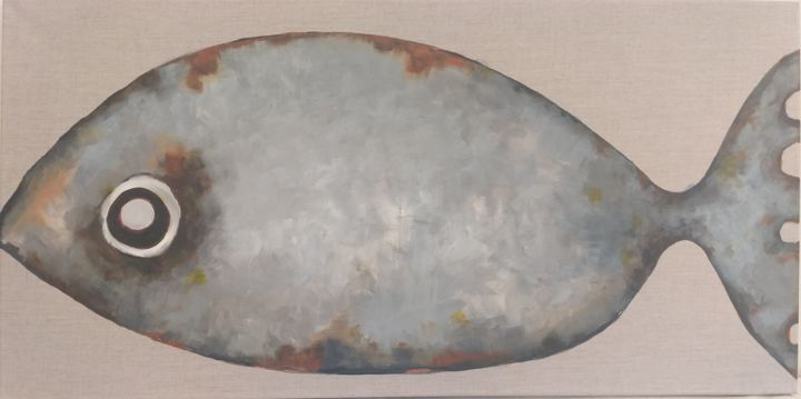 Peinture intitulée "grey fish" par Levente Gaspar, Œuvre d'art originale, Acrylique