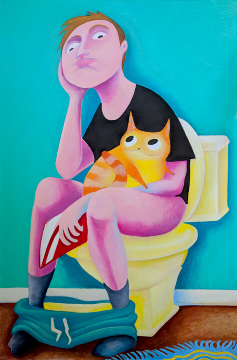 Painting titled "On the Crapper" by Oberlin The Artist, Original Artwork, Acrylic