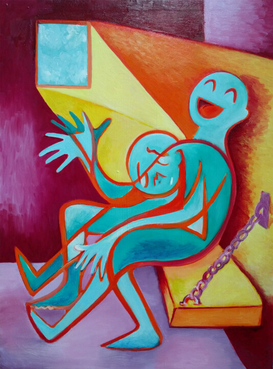 Peinture intitulée "The Prisoner" par Oberlin The Artist, Œuvre d'art originale, Huile