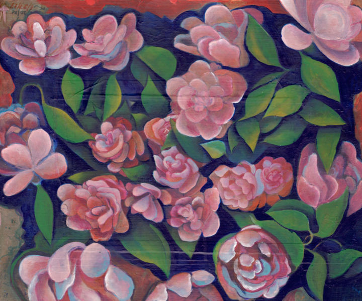 Malerei mit dem Titel "Flowers progress 16" von Oberlin The Artist, Original-Kunstwerk, Acryl