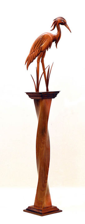 Sculpture intitulée "Crane Bird" par Eisa Ahmadi, Œuvre d'art originale, Bois