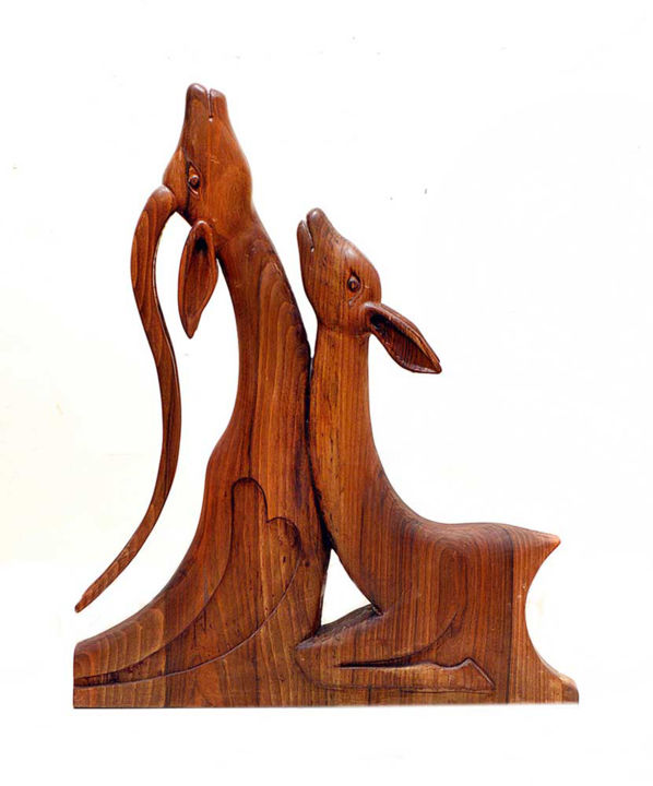 Sculpture intitulée "Lovers" par Eisa Ahmadi, Œuvre d'art originale, Bois