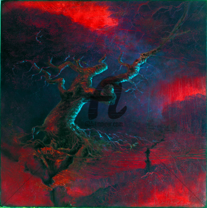 Картина под названием "l'arbre rouge" - Cori, Подлинное произведение искусства, Акрил