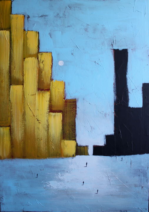 Painting titled "City" by Filip Łoziński, Original Artwork, Acrylic