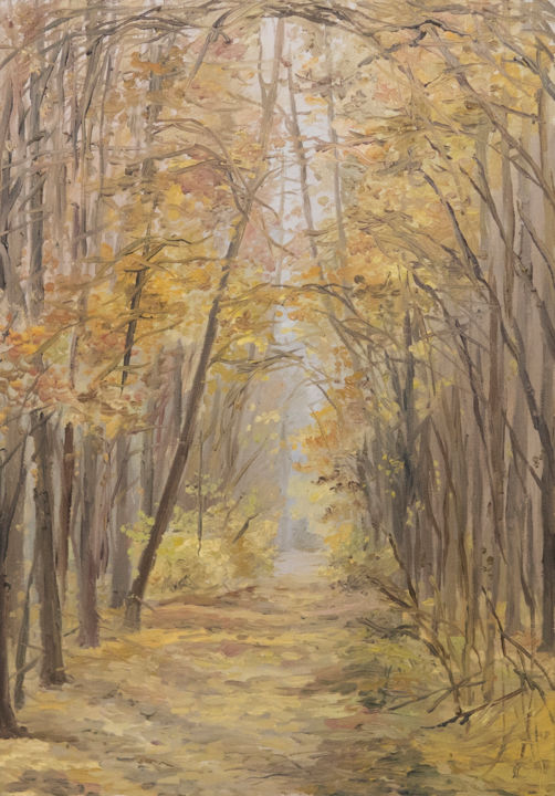 Картина под названием "Золотая осень" - Екатерина Громова, Подлинное произведение искусства, Масло Установлен на Деревянная…