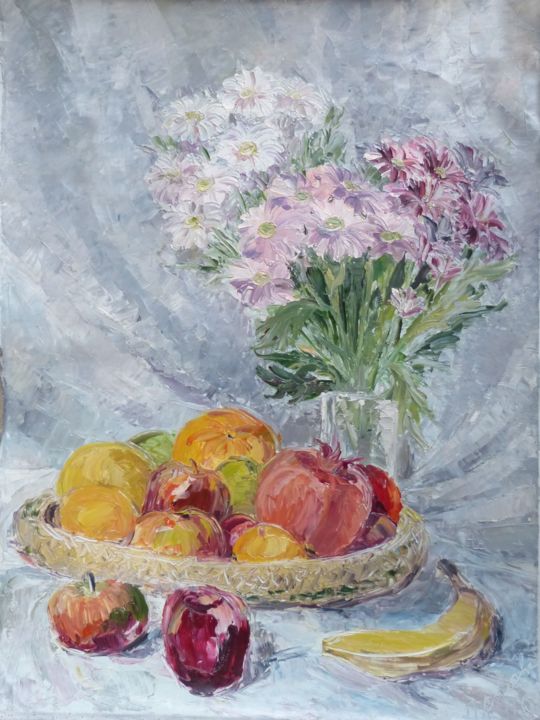 Картина под названием "Фрукты и цветы" - Екатерина Громова, Подлинное произведение искусства, Масло