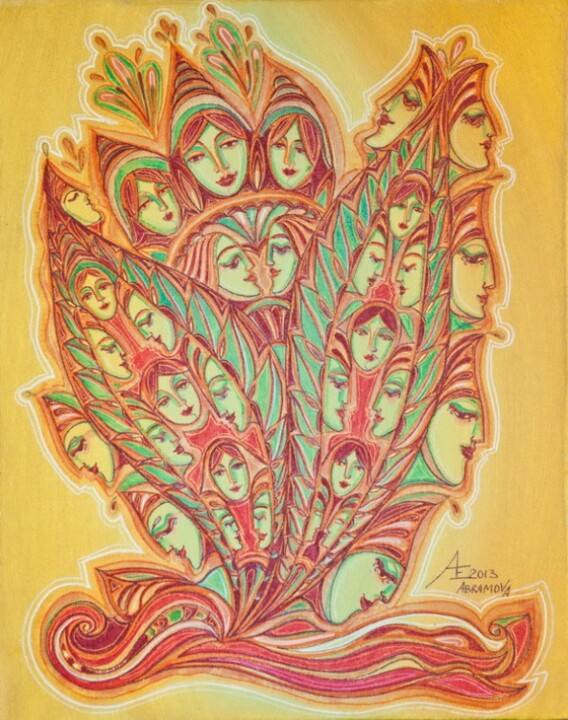 Картина под названием "Цветок Роста" - Екатерина Абрамова, Подлинное произведение искусства, Масло