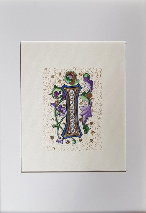 Painting titled "Letter I, Medieval…" by Ekaterina Andreeva, Original Artwork, Watercolor