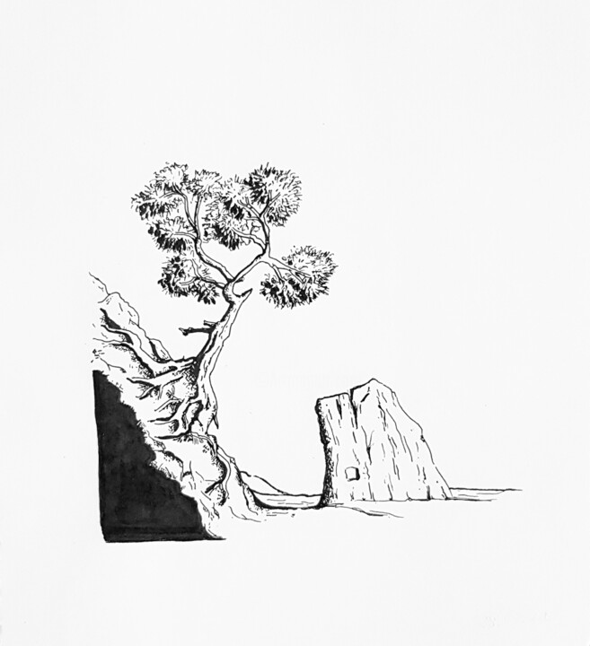 Desenho intitulada "Lonely pine, Set of…" por Ekaterina Andreeva, Obras de arte originais, Marcador