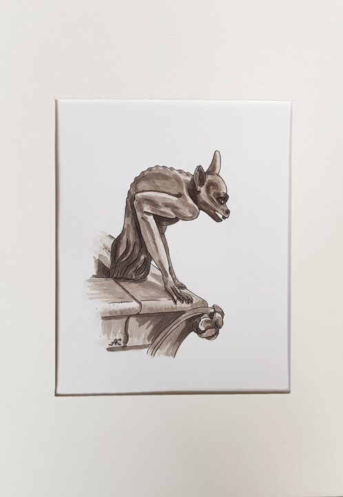 Desenho intitulada "Gargoyle #4, mediev…" por Ekaterina Andreeva, Obras de arte originais, Marcador