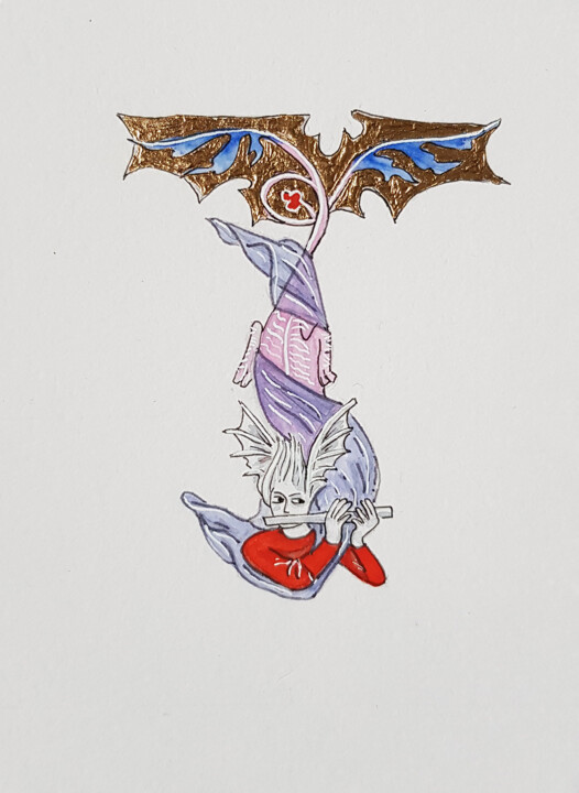 Disegno intitolato "Medieval dragon-mer…" da Ekaterina Andreeva, Opera d'arte originale, Acquarello
