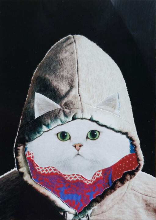 Collages titled "Cute cat" by Ekaterina Anikina, Original Artwork, Collages