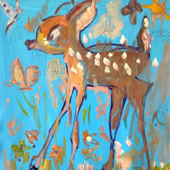 "Bambi" başlıklı Tablo Ekaterina Belukhina tarafından, Orijinal sanat, Petrol Ahşap Sedye çerçevesi üzerine monte edilmiş