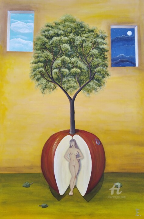 Картина под названием "Женщина" - Екатерина Бесполова, Подлинное произведение искусства, Акрил Установлен на Деревянная рама…