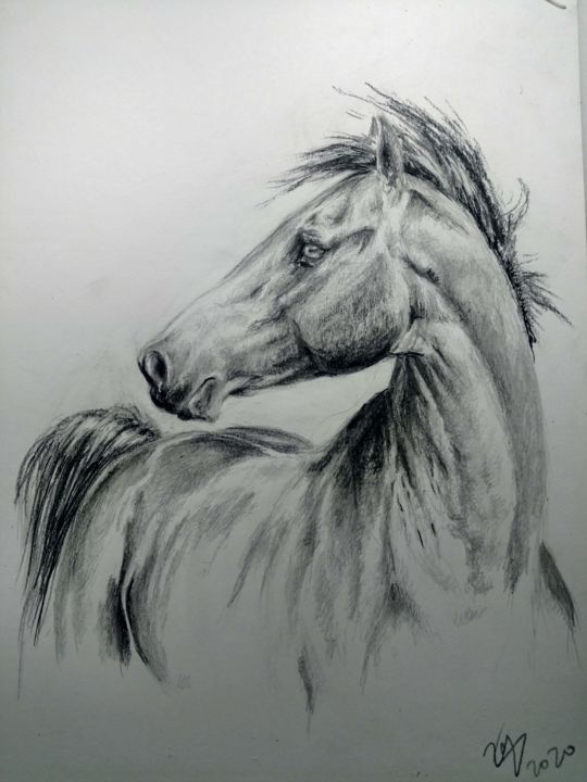 Drawing titled "Horse with blue eyes" by Ekaterina Gerasimova, Original Artwork, Pencil