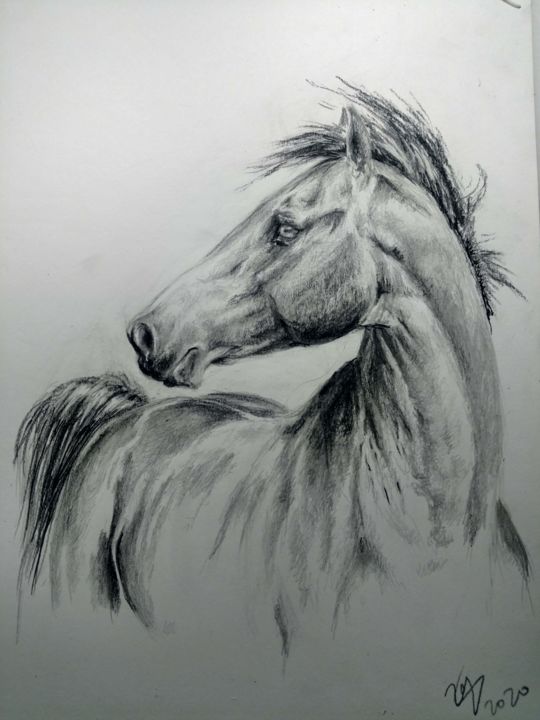 Dessin intitulée "Horse with blue eyes" par Ekaterina Gerasimova, Œuvre d'art originale, Crayon