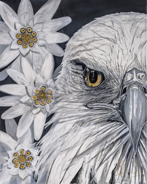 Painting titled "Big love. Eagle" by Ekaterina Khovanskaya, Original Artwork, Acrylic Mounted on Wood Stretcher frame