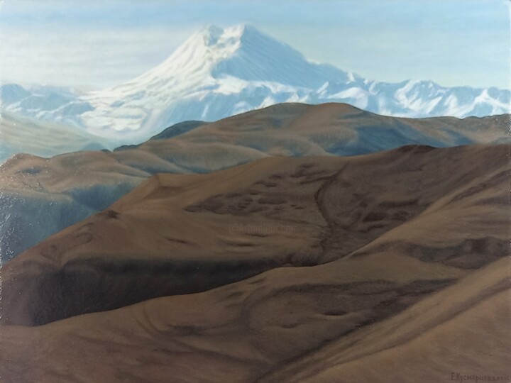 绘画 标题为“Mountains” 由Ekaterina Kusmartseva, 原创艺术品, 油 安装在木质担架架上