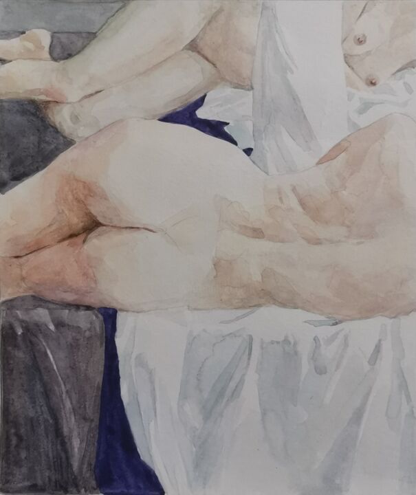 Disegno intitolato "Nude" da Ekaterina Lysak, Opera d'arte originale, Acquarello