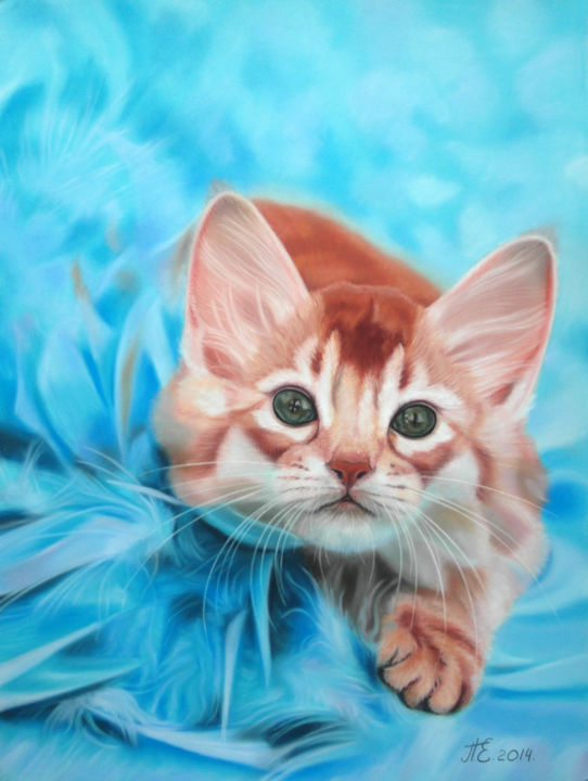 Peinture intitulée "curious cat" par Ekaterina Perepeliatnik, Œuvre d'art originale, Pastel