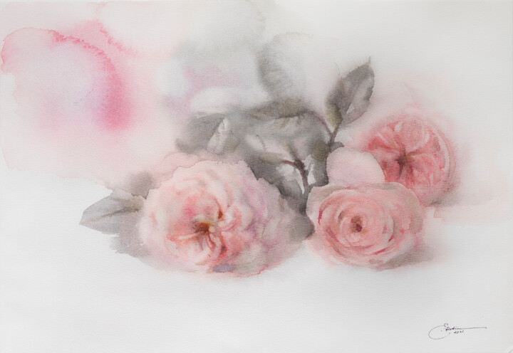 Painting titled "Roses" by Ekaterina Pytina, Original Artwork, Watercolor