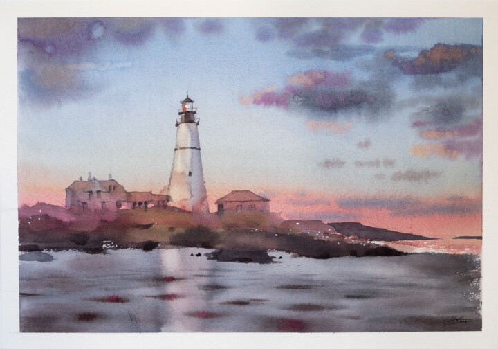Pintura intitulada "Lighthouse" por Ekaterina Pytina, Obras de arte originais, Aquarela