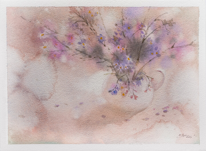 Painting titled "Forget-me-nots" by Ekaterina Pytina, Original Artwork, Watercolor