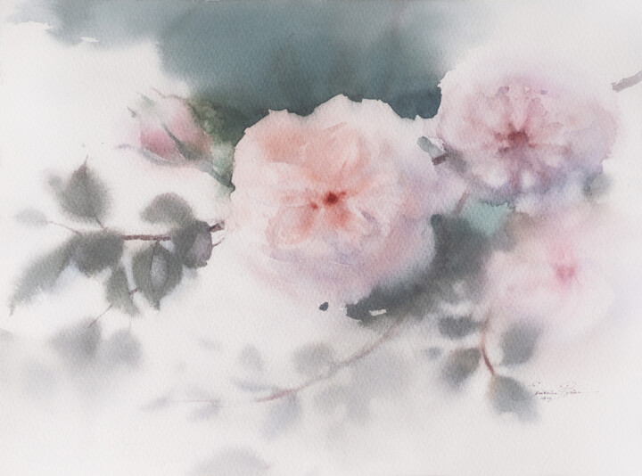 Malerei mit dem Titel "Garden Roses" von Ekaterina Pytina, Original-Kunstwerk, Aquarell