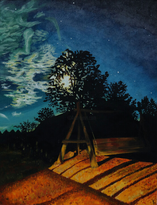 Картина под названием "Summer cottage on a…" - Ekaterina Sergeenko, Подлинное произведение искусства, Акрил