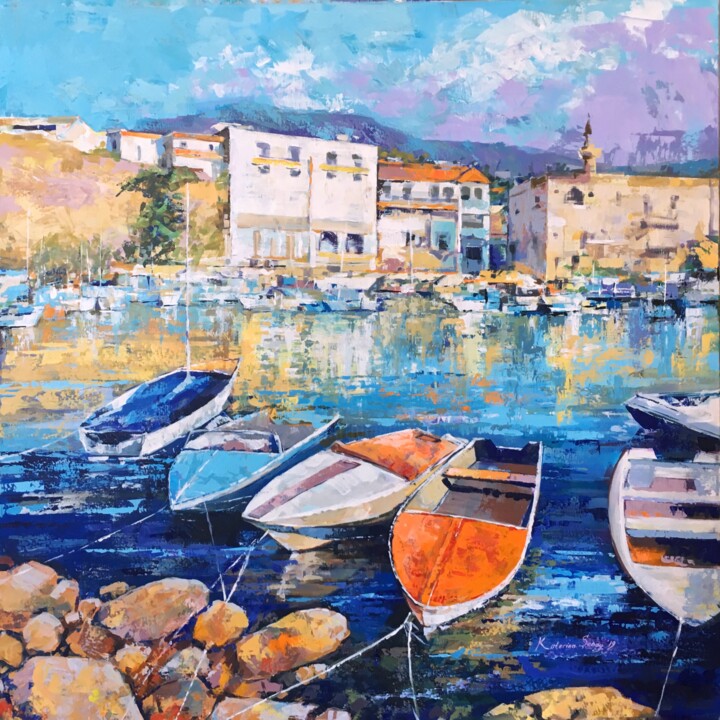 Schilderij getiteld "Old Harbour" door Ekaterina Shenayeva, Origineel Kunstwerk, Acryl