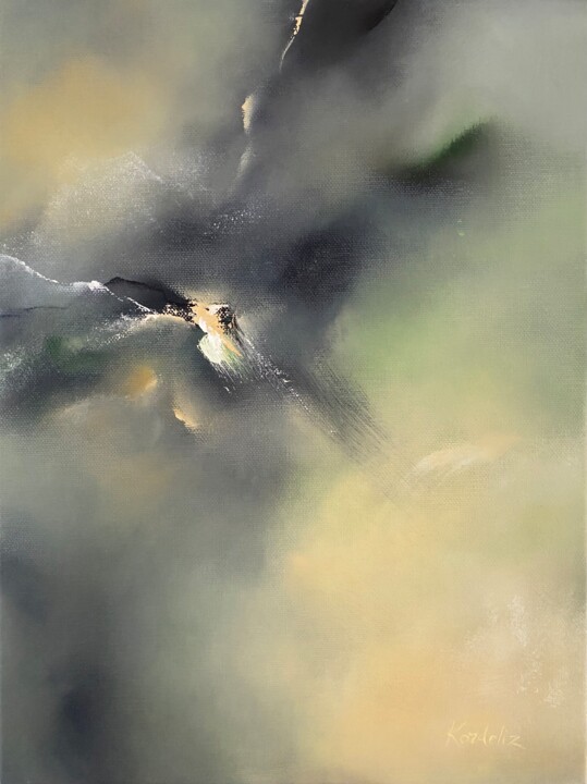 Painting titled "Small green fog ("М…" by Ekaterina Sieedugina (Kordeliz), Original Artwork, Oil