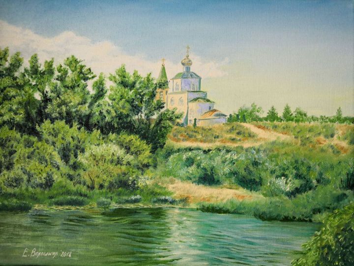 Painting titled "Church of the city…" by Ekaterina Voloshina, Original Artwork, Oil