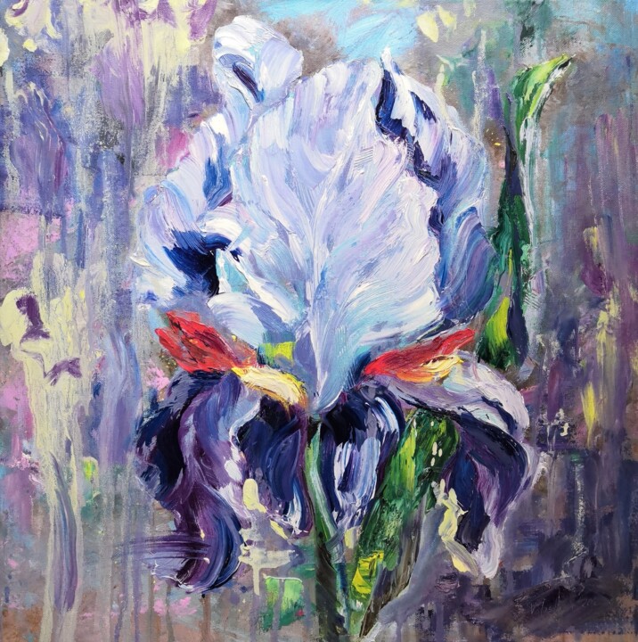 Painting titled "Iris in purple, Flo…" by Ekaterina Volosina, Original Artwork, Oil