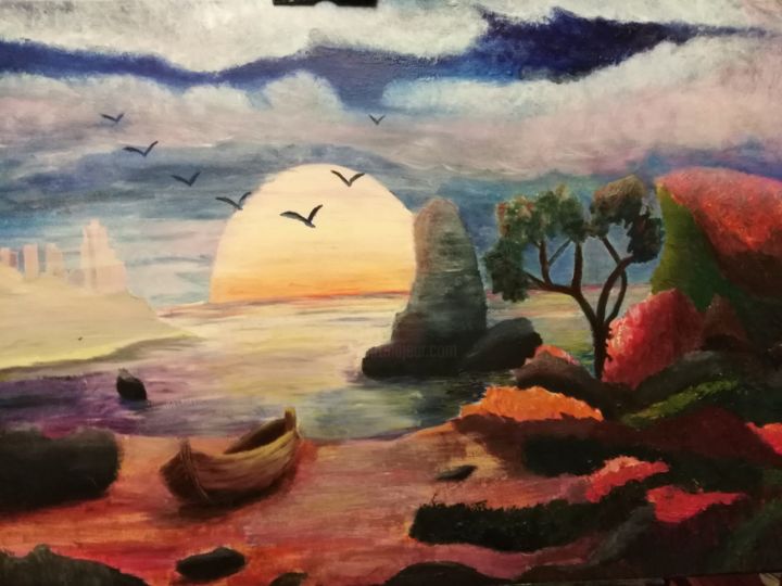 Картина под названием "На березі почуття" - Катюша, Подлинное произведение искусства, Масло Установлен на Деревянная рама дл…