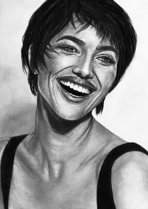 Drawing titled "Irina Shayk" by Ekaterina Popova, Original Artwork, Charcoal