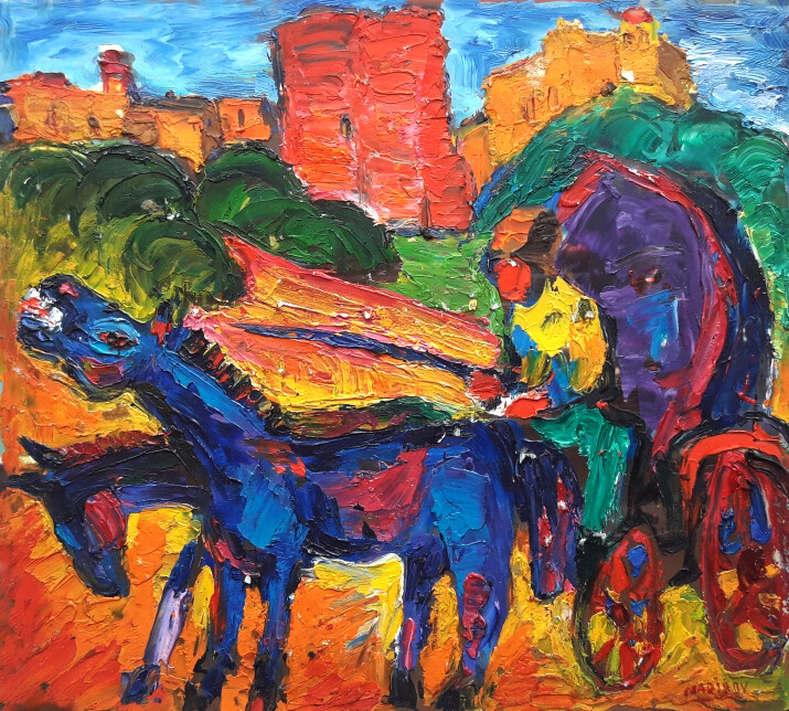 Peinture intitulée ""The driver of the…" par Elchin Nadirov, Œuvre d'art originale, Huile