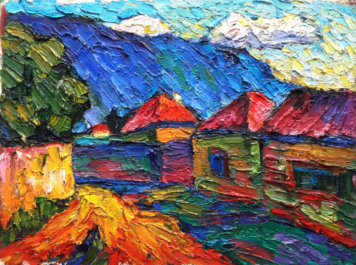 Картина под названием ""Kish Village"" - Эльчин Надиров, Подлинное произведение искусства, Масло
