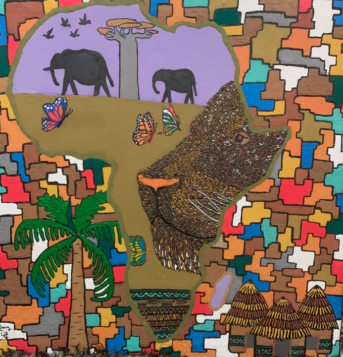 Art textile intitulée "Africa" par El Hadji Serigne Mbaye Dieng, Œuvre d'art originale, Acrylique