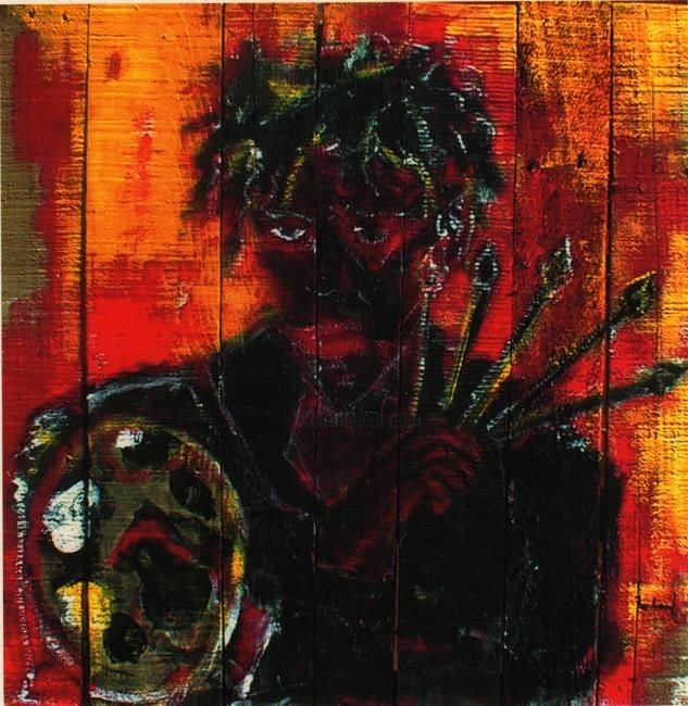 Peinture intitulée "Painter in black" par El Koïko, Œuvre d'art originale, Huile