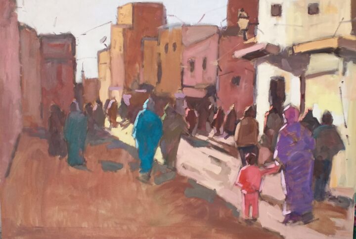 Malarstwo zatytułowany „Ruelle Marrakech” autorstwa El Mostafa Belyasmine, Oryginalna praca, Olej