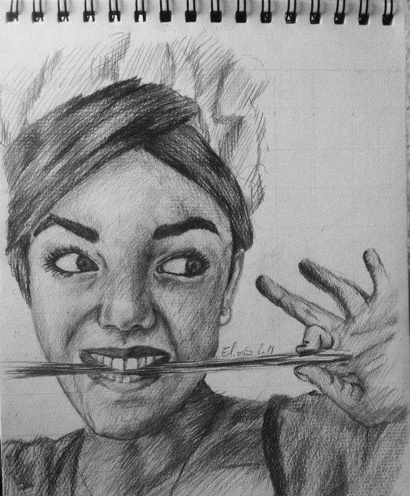Drawing titled "lucy hale" by El Oss, Original Artwork, Graphite